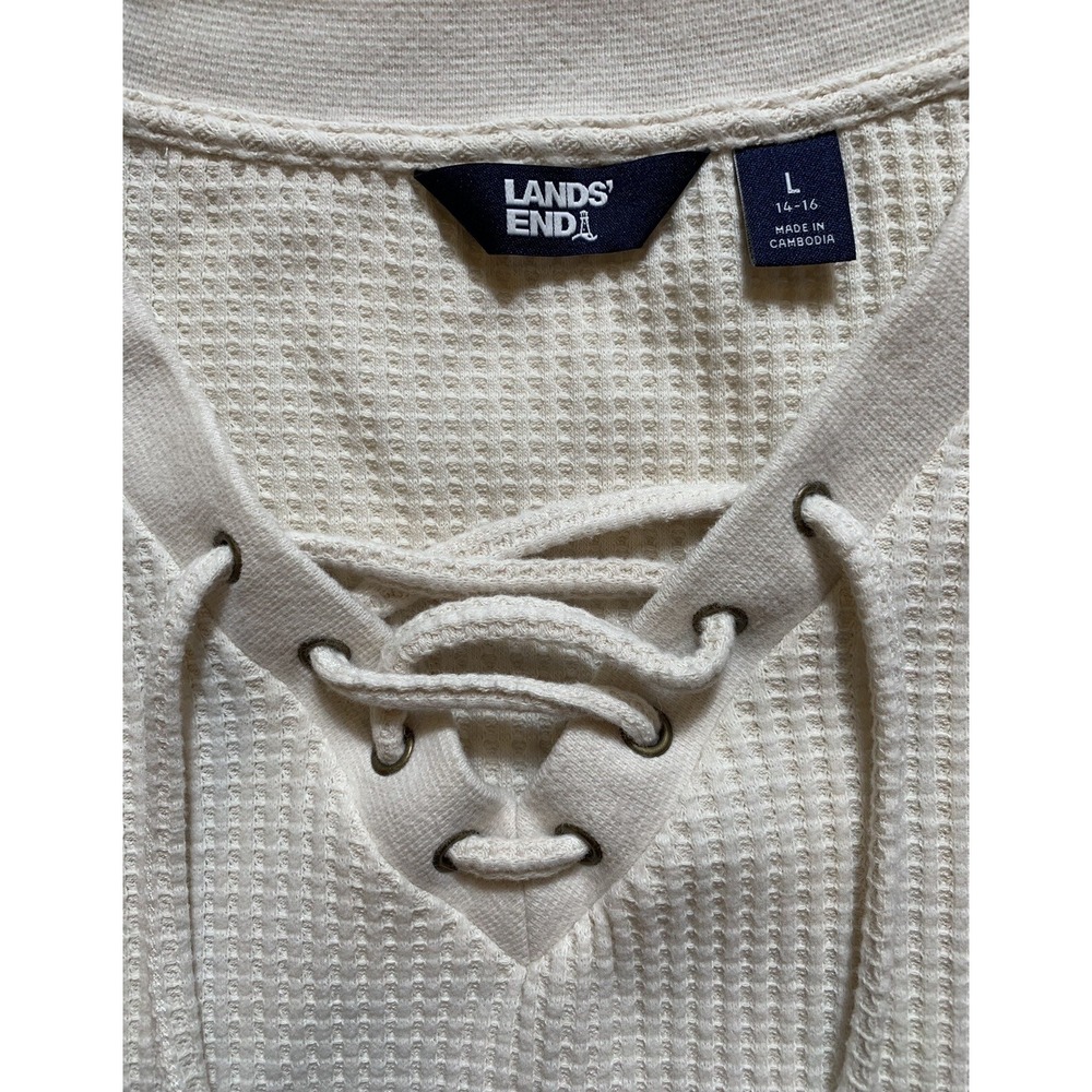 Lands End Women's Large Beige V-Neck Long Sleeve Soft Cable Knit  Sweater -C27 - Picture 4 of 5